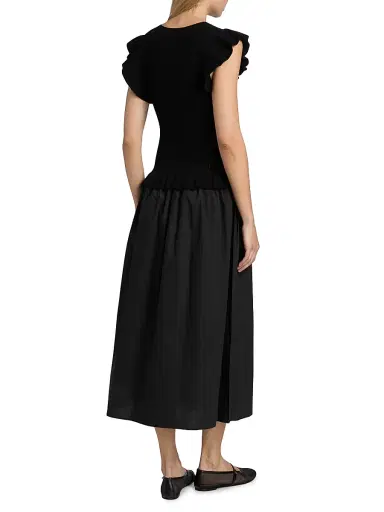 RAILS Women's Deirdre Ruffled Mixed-Media Midi-Dress - Black - Size XS | Thumbnail 5