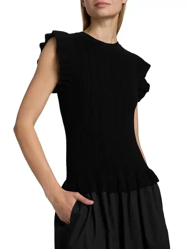 RAILS Women's Deirdre Ruffled Mixed-Media Midi-Dress - Black - Size XS | Thumbnail 6