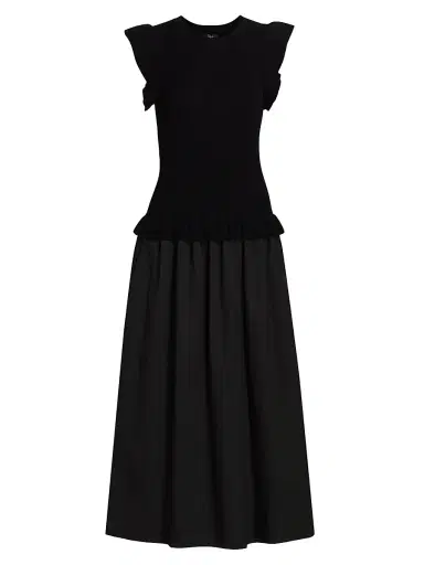 RAILS Women's Deirdre Ruffled Mixed-Media Midi-Dress - Black - Size XS | Thumbnail 1