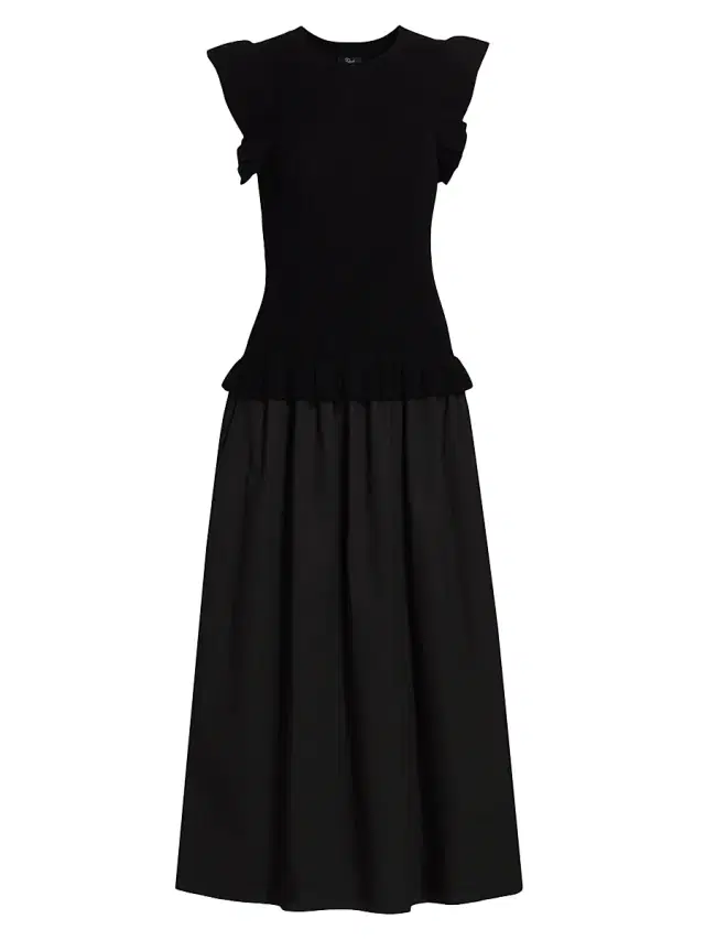 Rails Women's Deirdre Ruffled Mixed-Media Midi-Dress - Black