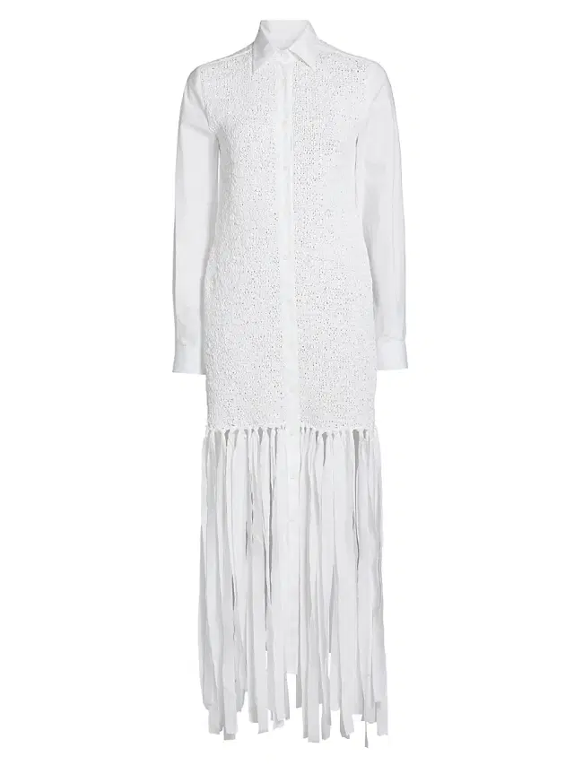 MOSCHINO Women's Cotton Poplin Fringe Shirtdress - White