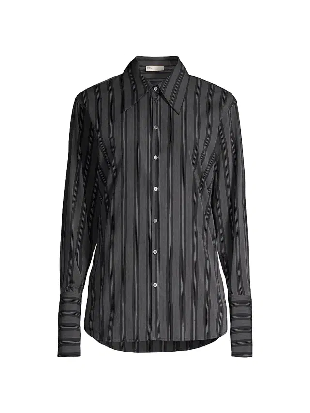 Tory Burch Women's Striped Long-Cuff Button-Up Shirt - Navy Blue
