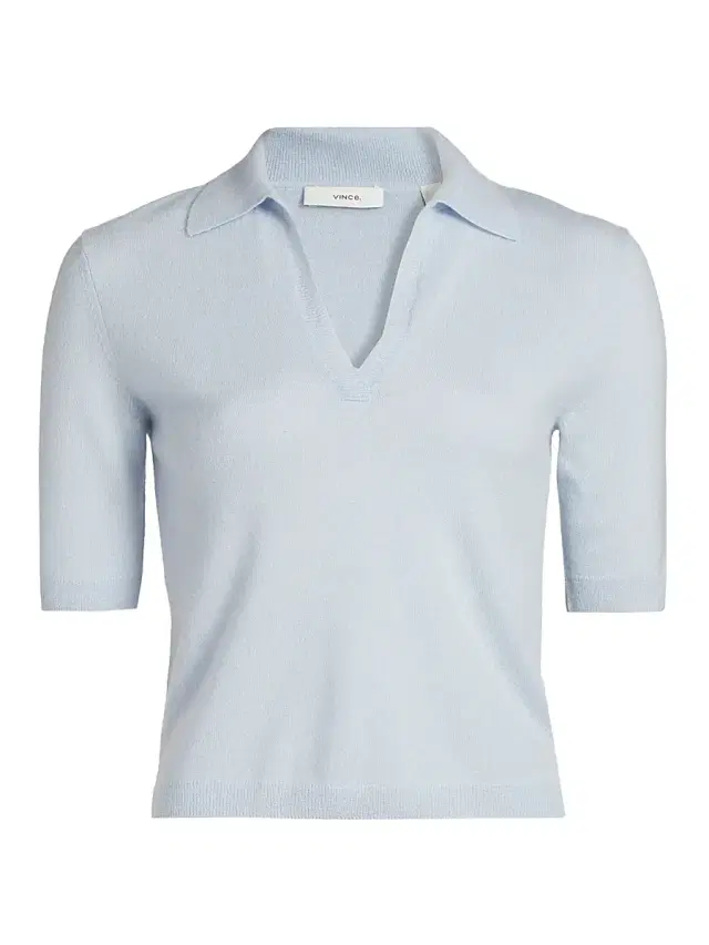 Vince Women's Cashmere-Silk Open Collar Polo Sweater - Dark Sky Mist