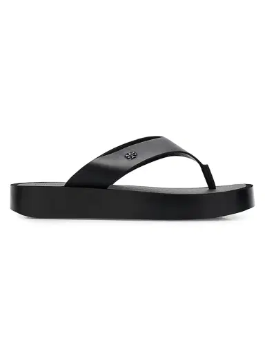Tory Burch Women's Logo-Medallion Leather Platform Flip-Flops - Black | Thumbnail 1 Tory Burch Women's Logo-Medallion Leather Platform Flip-Flops - Black | Thumbnail 1