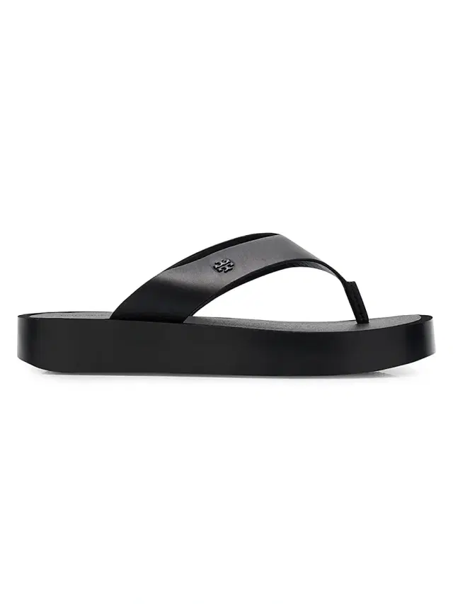 Women's Logo-Medallion Leather Platform Flip-Flops - Black
