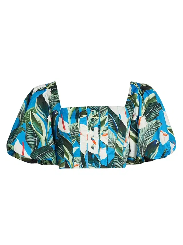 Farm Rio Women's Anthurium Garden Crop Top - Blue
