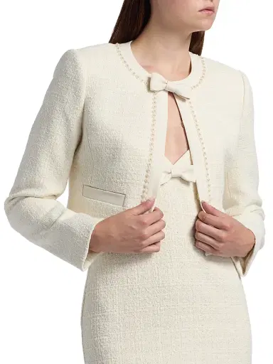 LoveShackFancy Women's Ralphette Tweed Jacket - Cream | Thumbnail 6