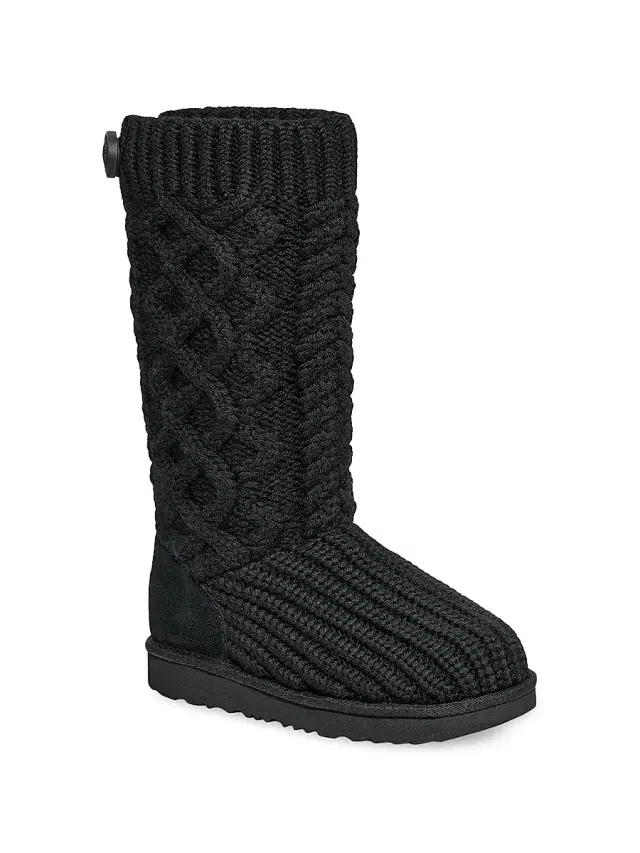 UGG Baby's, Little Girl's & Girl's Braided Knit Tall Boots - Black 6 (Baby)