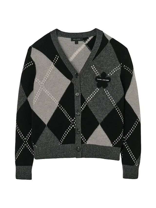 Marc Jacobs Women's Preppy Daisy Argyle Merino Wool Cardigan - Black Multi