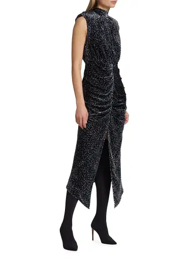 Ramy Brook Women's Lennon Speckled Ruched Midi-Dress - Black Combo Printed Velvet - Size 12 | Thumbnail 2