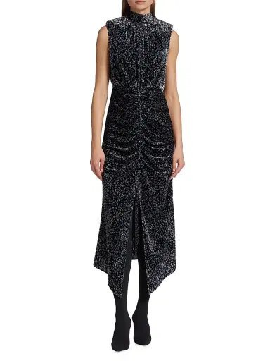 Ramy Brook Women's Lennon Speckled Ruched Midi-Dress - Black Combo Printed Velvet - Size 12 | Thumbnail 3
