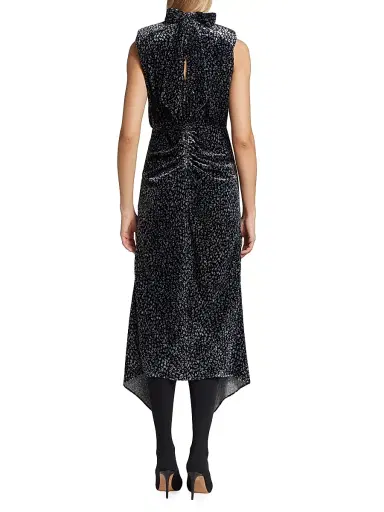 Ramy Brook Women's Lennon Speckled Ruched Midi-Dress - Black Combo Printed Velvet - Size 12 | Thumbnail 5