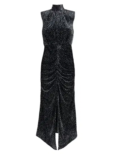 Ramy Brook Women's Lennon Speckled Ruched Midi-Dress - Black Combo Printed Velvet - Size 12 | Thumbnail 1
