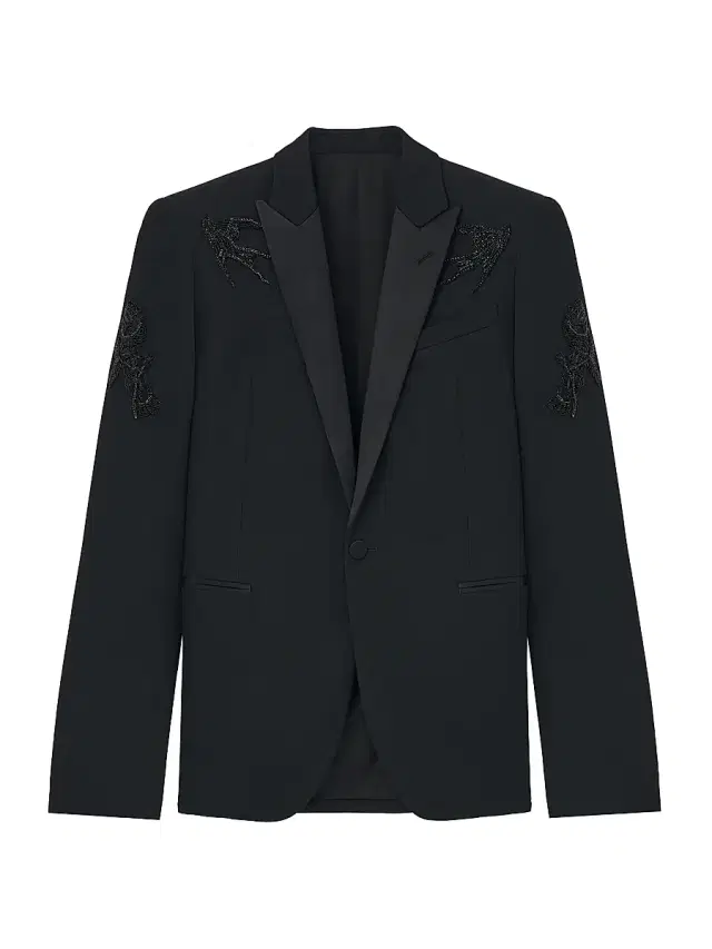McQueen Men's Embellished Wool Tuxedo Jacket - Black