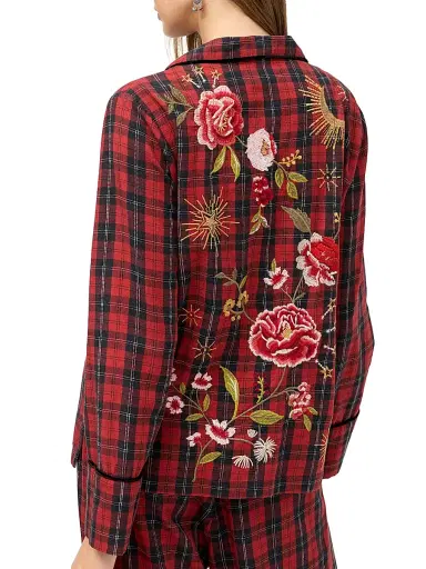 Johnny Was Women's Zariah Floral & Plaid Cotton-Bend Long Pajamas | Thumbnail 4 Johnny Was Women's Zariah Floral & Plaid Cotton-Bend Long Pajamas | Thumbnail 4