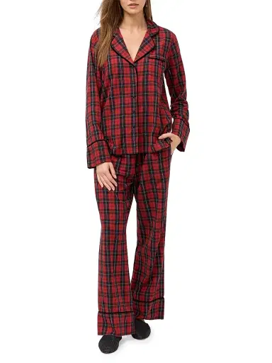 Johnny Was Women's Zariah Floral & Plaid Cotton-Bend Long Pajamas | Thumbnail 1 Johnny Was Women's Zariah Floral & Plaid Cotton-Bend Long Pajamas | Thumbnail 1