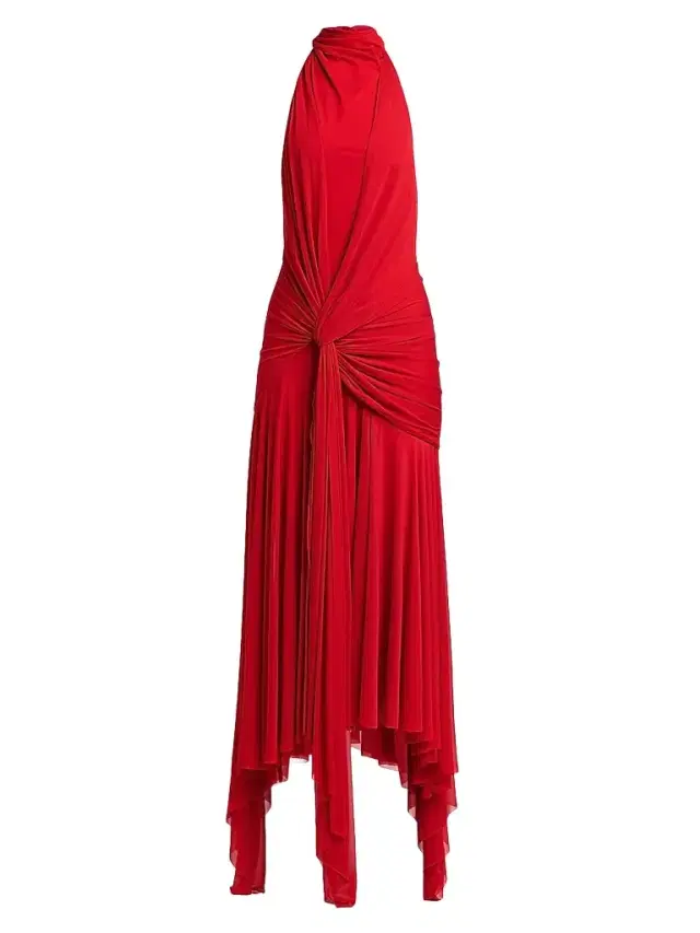 McQueen Women's Knotted Jersey Draped Maxi Dress - Flame Red