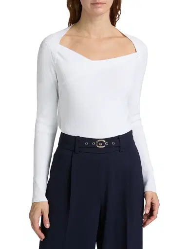 Elie Tahari Women's The Sunny Ribbed Asymmetric Top - Sky White | Thumbnail 3