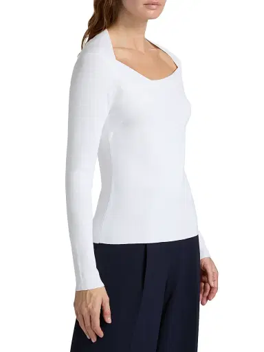 Elie Tahari Women's The Sunny Ribbed Asymmetric Top - Sky White | Thumbnail 4