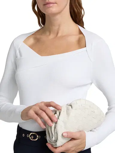 Elie Tahari Women's The Sunny Ribbed Asymmetric Top - Sky White | Thumbnail 6