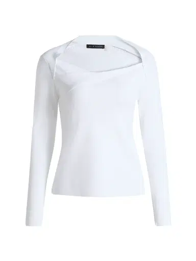 Elie Tahari Women's The Sunny Ribbed Asymmetric Top - Sky White | Thumbnail 1
