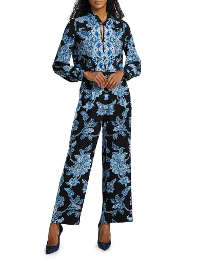 Elie Tahari Women's Skylar Floral Mid-Rise Pants - Estate Garden Noir Ground | Thumbnail 2 Elie Tahari Women's Skylar Floral Mid-Rise Pants - Estate Garden Noir Ground | Thumbnail 2