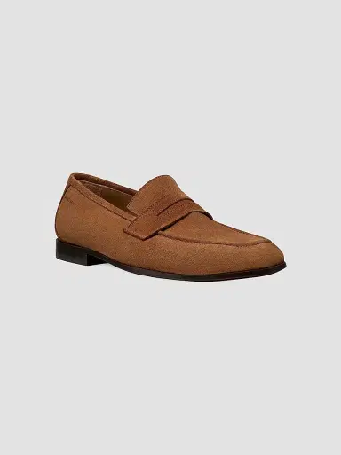 Stuart Weitzman Men's SW Club Suede Penny Loafers - Camel | Thumbnail 2