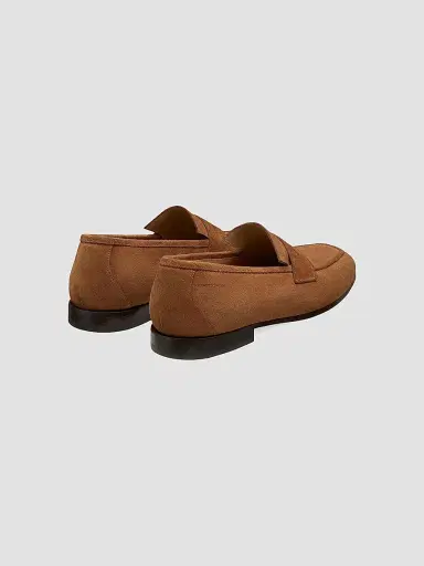 Stuart Weitzman Men's SW Club Suede Penny Loafers - Camel | Thumbnail 3