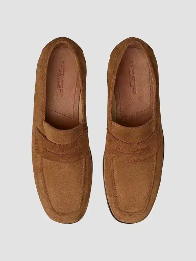 Stuart Weitzman Men's SW Club Suede Penny Loafers - Camel | Thumbnail 4