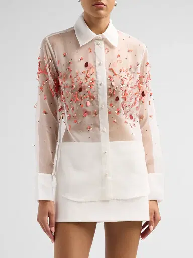 Retrofête Women's Ivee Embellished Organza Blouse - White Coral - Size XL | Thumbnail 4 Retrofête Women's Ivee Embellished Organza Blouse - White Coral - Size XL | Thumbnail 4