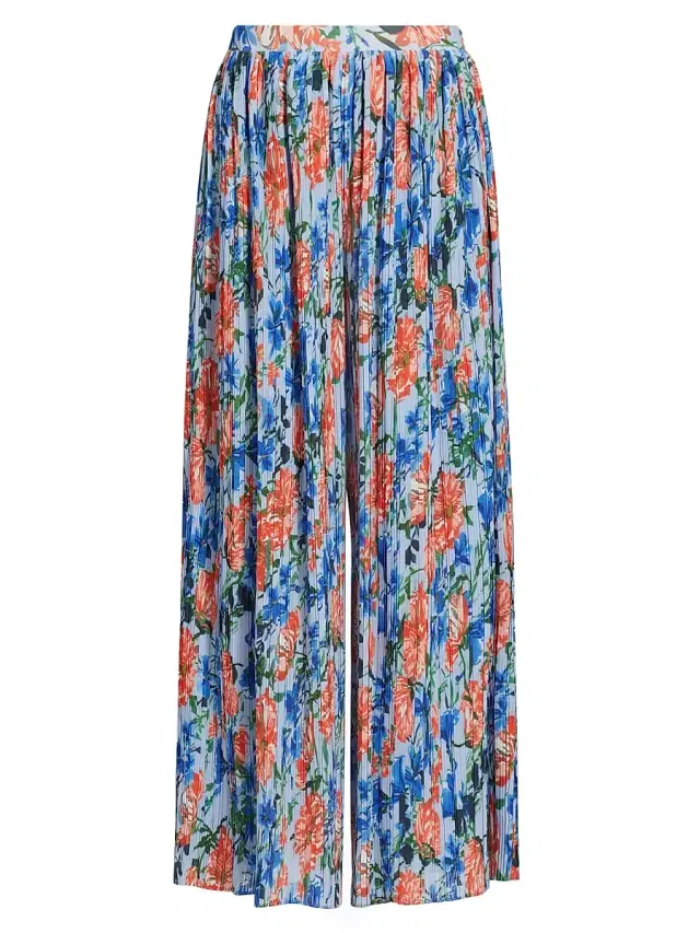 Elie Tahari Women's Jasmine Pleated Pull-On Pants - Pool Blue Floral Print