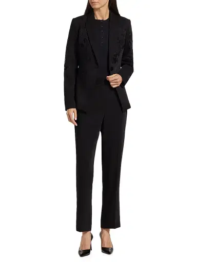 Elie Tahari Women's Blair Floral Matte Crepe Single-Button Blazer - Noir | Thumbnail 2 Elie Tahari Women's Blair Floral Matte Crepe Single-Button Blazer - Noir | Thumbnail 2