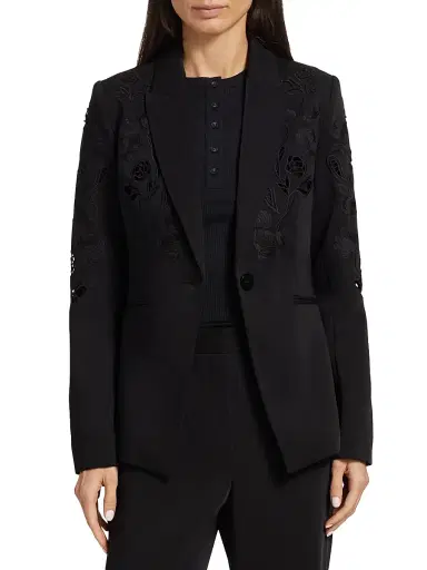 Elie Tahari Women's Blair Floral Matte Crepe Single-Button Blazer - Noir | Thumbnail 3 Elie Tahari Women's Blair Floral Matte Crepe Single-Button Blazer - Noir | Thumbnail 3