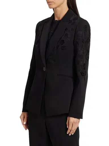 Elie Tahari Women's Blair Floral Matte Crepe Single-Button Blazer - Noir | Thumbnail 4 Elie Tahari Women's Blair Floral Matte Crepe Single-Button Blazer - Noir | Thumbnail 4