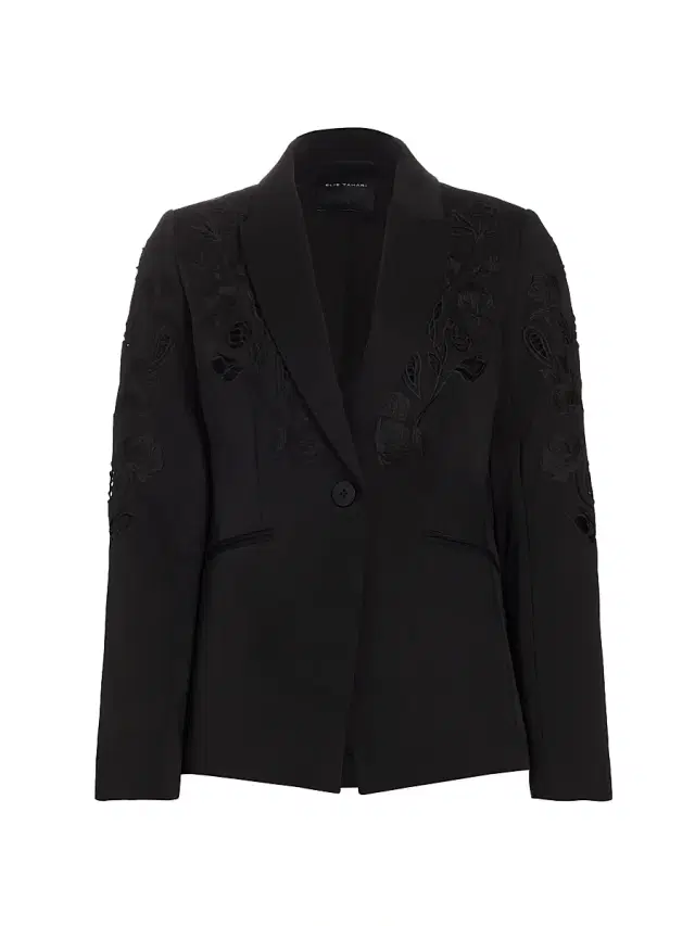 Elie Tahari Women's Blair Floral Matte Crepe Single-Button Blazer - Noir