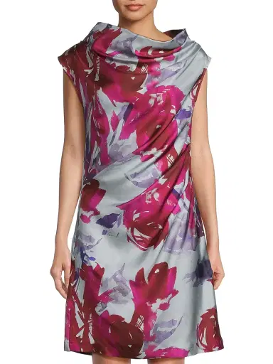 Natori Women's Mira Asymmetric Funnel Neck Minidress - Fuchsia - Size 10 | Thumbnail 3