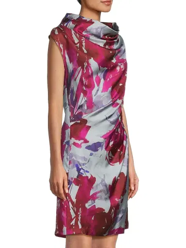 Natori Women's Mira Asymmetric Funnel Neck Minidress - Fuchsia - Size 10 | Thumbnail 4