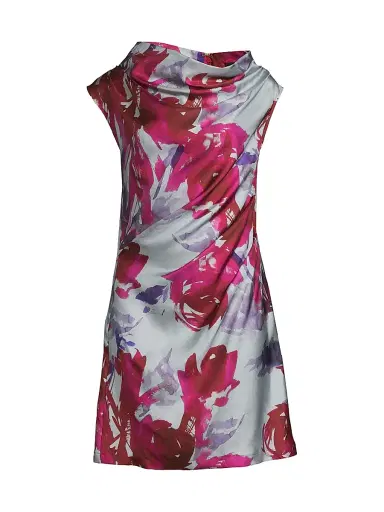 Natori Women's Mira Asymmetric Funnel Neck Minidress - Fuchsia - Size 10 | Thumbnail 1