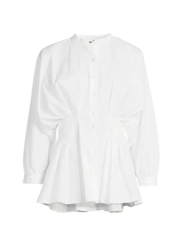 Natori Women's Pleated Cotton Poplin Shirt - White - Size 8