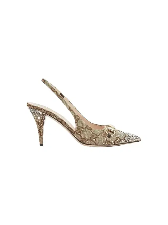Gucci Women's Erin Crystal-Embellished GG Canvas Pumps - Camel Ebony