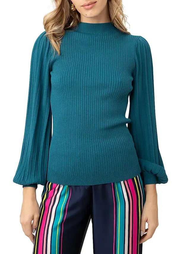 Trina Turk Women's Glossy Balloon-Sleeve Sweater - Bethesda Blue