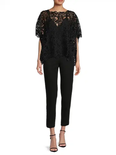 Natori Women's Raffia Lace Caftan Top - Black - Size Small | Thumbnail 2