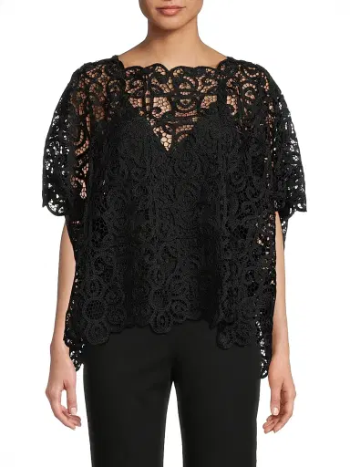 Natori Women's Raffia Lace Caftan Top - Black - Size Small | Thumbnail 3