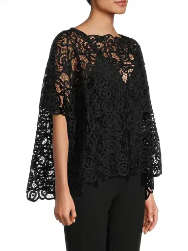 Natori Women's Raffia Lace Caftan Top - Black - Size Small | Thumbnail 4