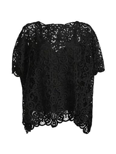 Natori Women's Raffia Lace Caftan Top - Black - Size Small | Thumbnail 1
