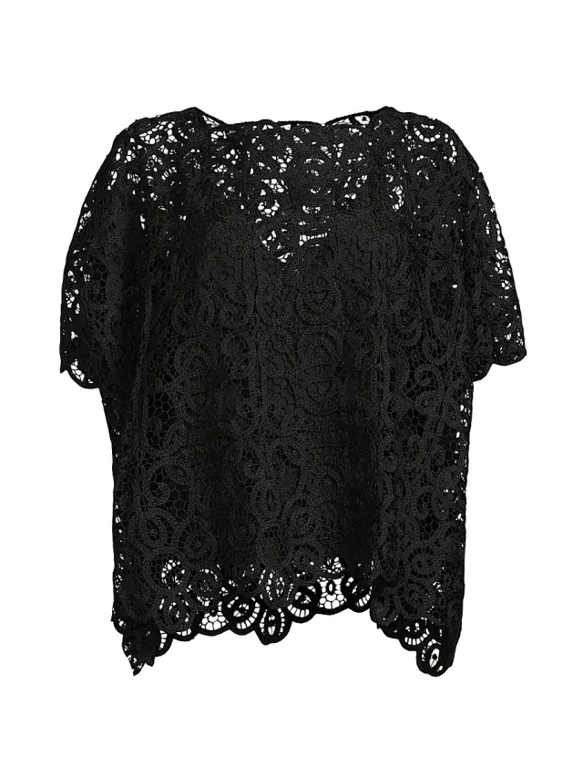 Natori Women's Raffia Lace Caftan Top - Black - Size Small