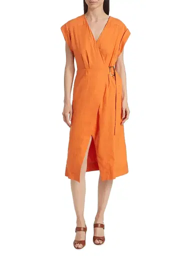 Veronica Beard Women's Octavia Linen-Blend Wrap Midi-Dress | Thumbnail 3 Veronica Beard Women's Octavia Linen-Blend Wrap Midi-Dress | Thumbnail 3