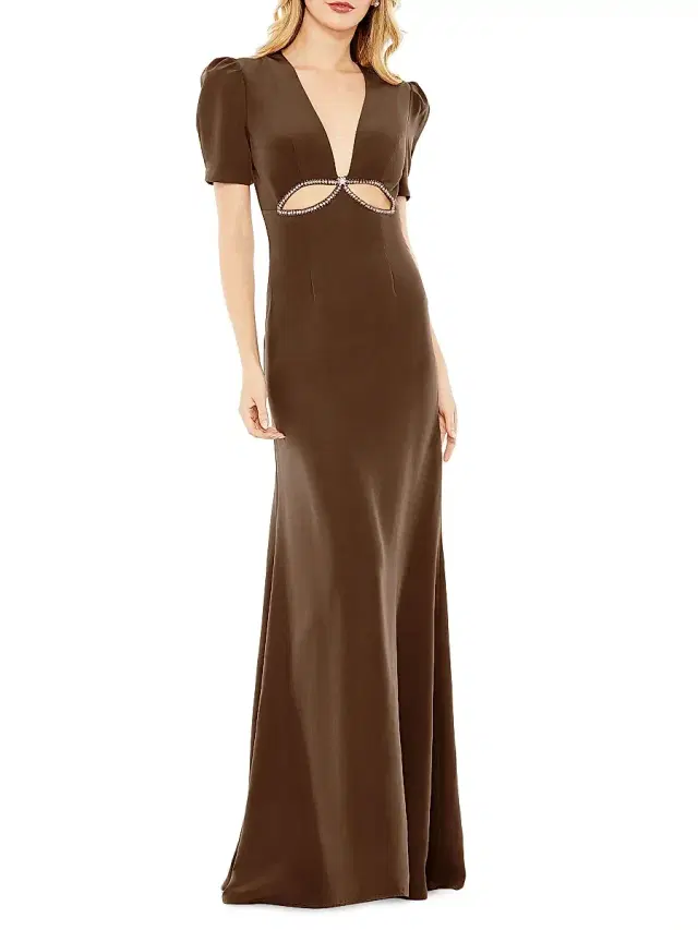 Mac Duggal Women's Embellished Cut-Out Gown - Espresso