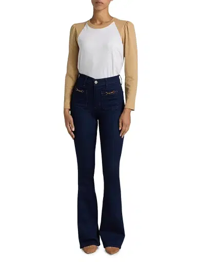 Veronica Beard Women's Beverly Chain-Detail High-Rise Flare Jeans | Thumbnail 2 Veronica Beard Women's Beverly Chain-Detail High-Rise Flare Jeans | Thumbnail 2