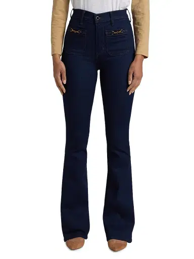 Veronica Beard Women's Beverly Chain-Detail High-Rise Flare Jeans | Thumbnail 3 Veronica Beard Women's Beverly Chain-Detail High-Rise Flare Jeans | Thumbnail 3